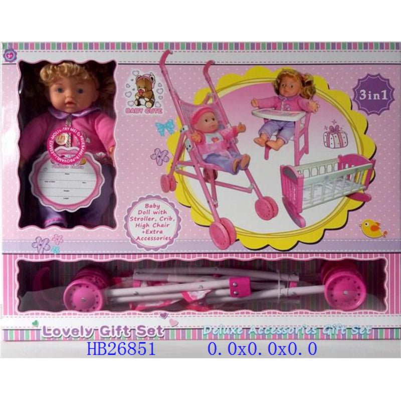 3 in 1 Baby Doll with Stroller