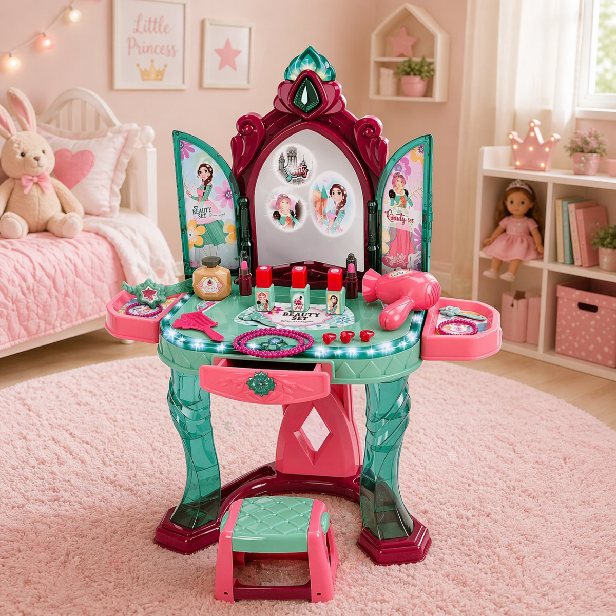 Sensor Enabled Princess Beauty Dressing Table Set – Vanity Play Station  with Mirror, Accessories – Planet Junior