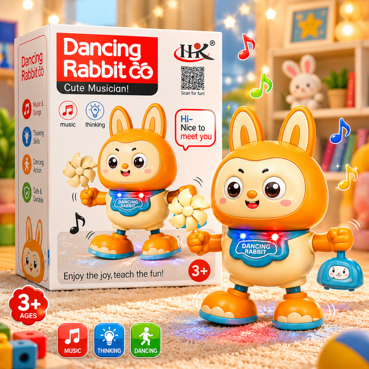 Dancing Musical Rabbit – Light, Sound & Moving Action Bunny – Planet Junior