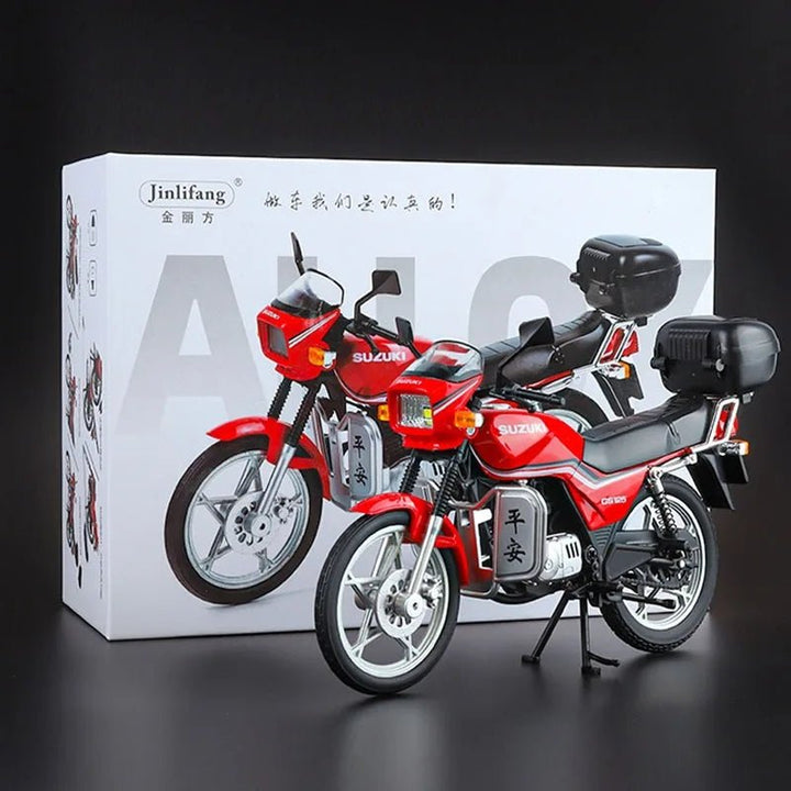 1:12 Alloy Suzuki Motorcycle Model – Collectible Diecast Bike with Front Wheel Suspension & Lights - AKT - 1901 - 490A - Planet Junior