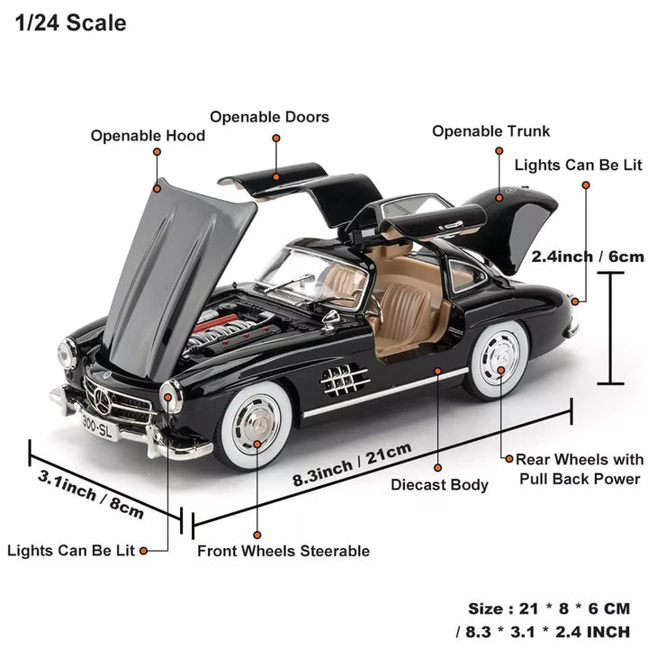 1:24 DieCast Mercedes Benz 300SL Gullwing Car with Smoke Effect - CZ174BD - Planet Junior