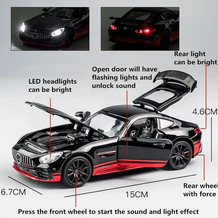 1:24 Mercedes AMG GT R Diecast Car – Metal Body, Doors Open, Light & Sound - UT-CZ121B - Planet Junior