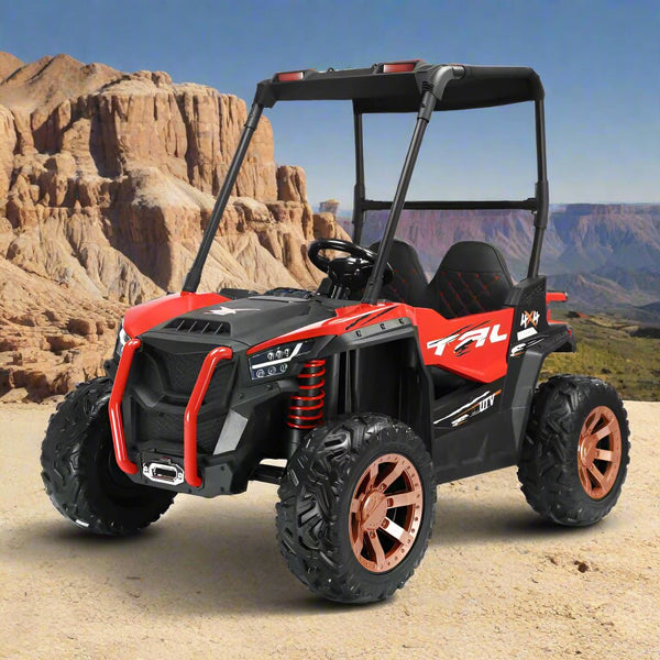 12V Electric Ride - On Jeep for Kids – 2 Seater with Sun Shade & 4 Motors - BLL - JEP - 809 - RED - Planet Junior