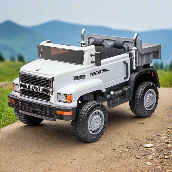 12V Kids Ride - On Dumper Truck with Remote Control – 4 Motors & Heavy - Duty Power - BLL - JEP - 6199 - WHT - Planet Junior