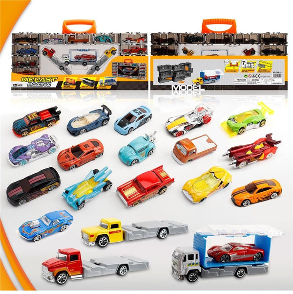 1:64 Alloy Container Truck with 17 DieCast Racing Cars & 3 Die - Cast Trucks - AKT - 789 - 19 - Planet Junior