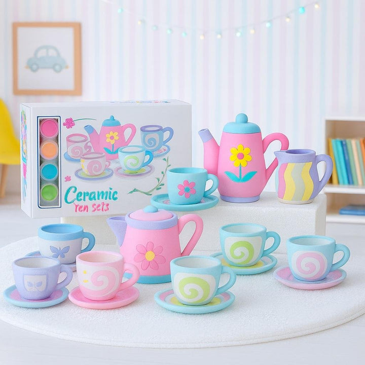 18 - Piece Ceramic Tea Set – Paint, Play & Create Magical Tea Time! - UT-E37 - Planet Junior