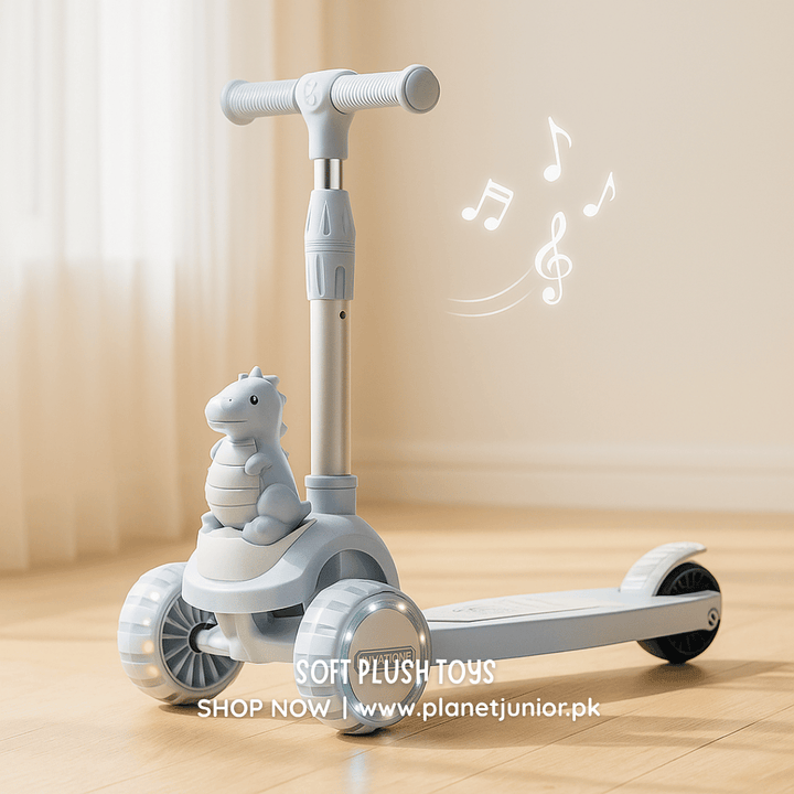 🦕 2 - in - 1 Dinosaur Kids Scooty with Music & Lights - AKT-MJT722A-1 - Planet Junior
