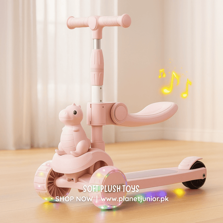 🦕 2 - in - 1 Dinosaur Kids Scooty with Music & Lights - AKT-MJT722A-1 - Planet Junior