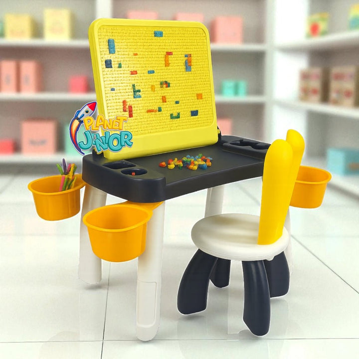 3 - in - 1 Kids Folding Building Block Activity Table with Chair & Storage Buckets - ZT - 8168 - Planet Junior