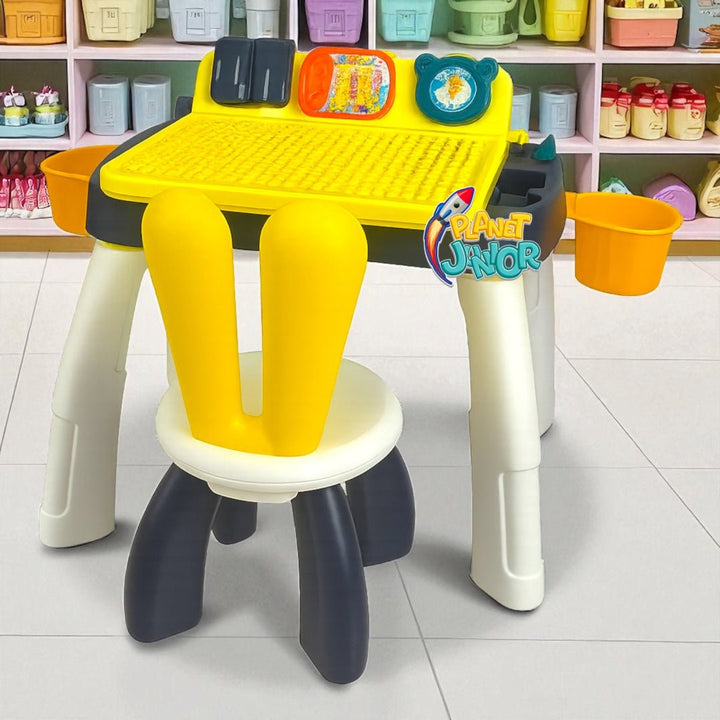 3 - in - 1 Kids Folding Building Block Activity Table with Chair & Storage Buckets - ZT - 8168 - Planet Junior
