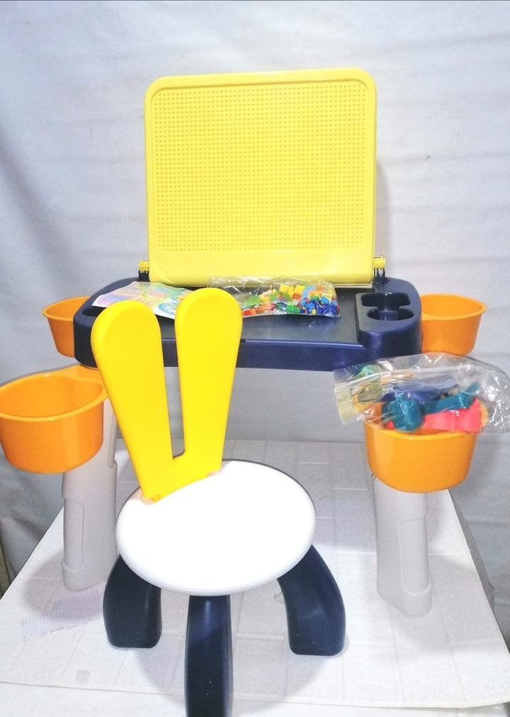 3 - in - 1 Kids Folding Building Block Activity Table with Chair & Storage Buckets - ZT - 8168 - Planet Junior