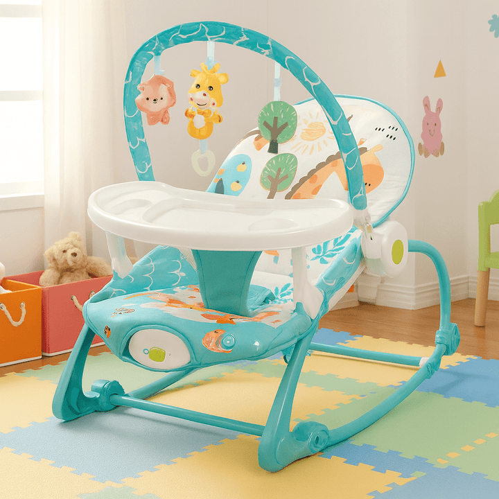4 in 1 Baby Rocker & Feeding Chair – Musical Bouncer with Hanging Toys - BLL-BCR-69869D - Planet Junior