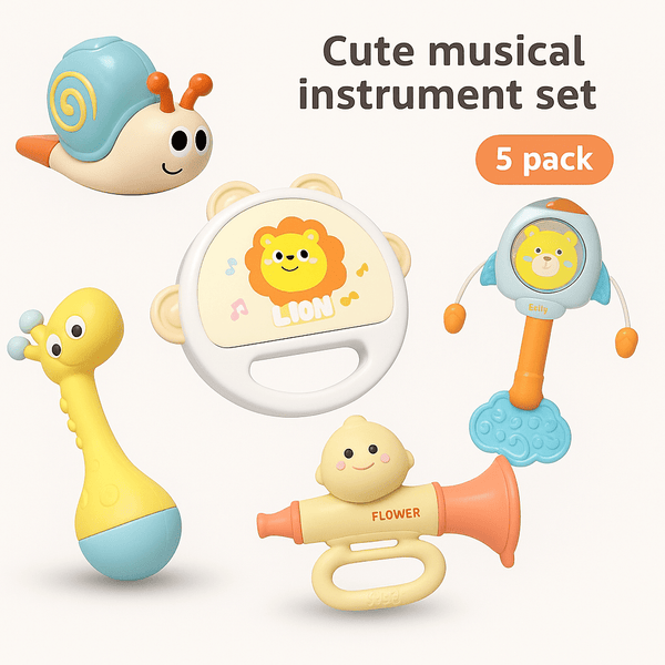 5 - Pcs Baby Rattle & Musical Instrument Set with Box for Early Development - FF-368-61 - Planet Junior
