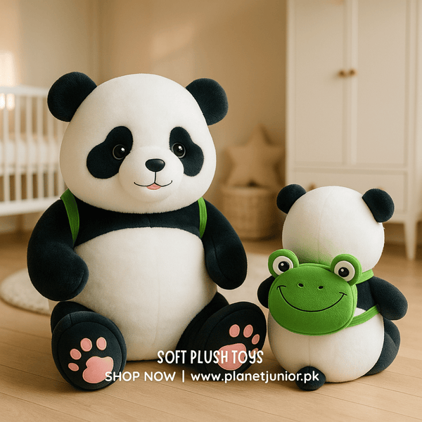 🐼 Adorable Panda Plush with Frog Backpack | 35cm - SLT-35 - Planet Junior