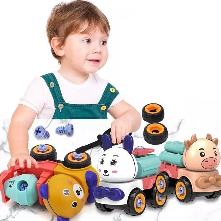 Build and Play 4 - Pack Cute Animal Car Set - BLL - DK - 030B - Planet Junior