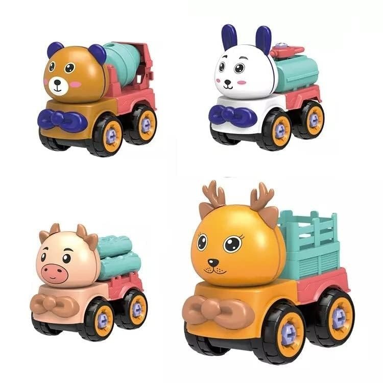 Build and Play 4 - Pack Cute Animal Car Set - BLL - DK - 030B - Planet Junior