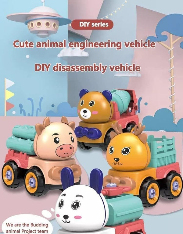 Build and Play 4 - Pack Cute Animal Car Set - BLL - DK - 030B - Planet Junior