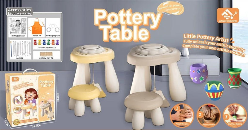 Children Pottery Table Complete Set for Clay Sculpting & Painiting - 8821 - Planet Junior