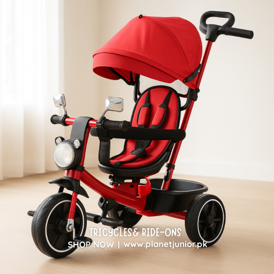 Comfort Ride Kids Tricycle with Canopy, Safety Seat & Parent Handle - BLL - T - 5554 - B - Planet Junior