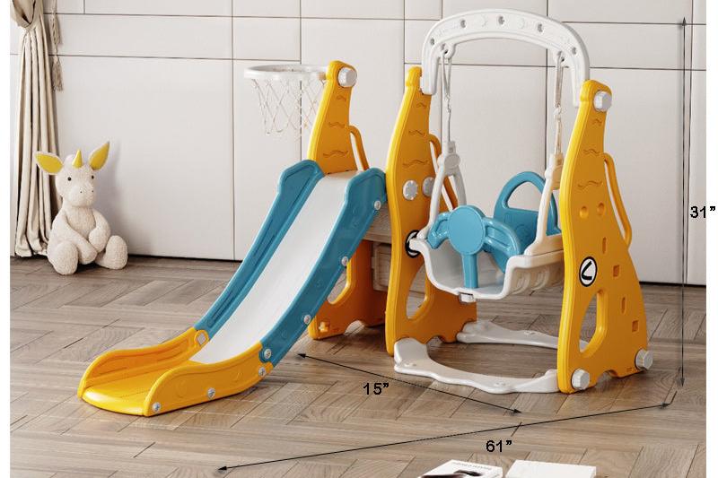 Compact Kids Slide & Swing Set | L - 61" W - 15" H - 31" - BLL - SL - 025EDS - YLW - Planet Junior