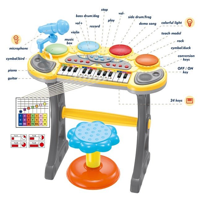 Complete Musical Piano with Lights, Sounds & Stool - 6634A - Planet Junior