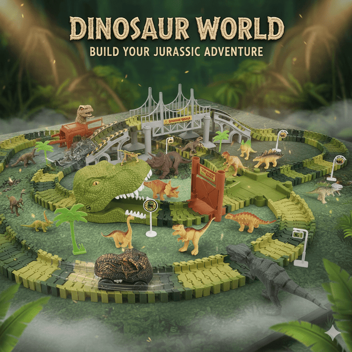 Dino World Electric Train Track – Jurassic Train with Tunnel & Moving Carriages - AKT-Y333-302A - Planet Junior