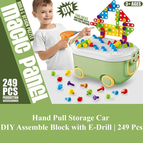 DIY Hand Pull Storage Assemble Block Car with E - Drill | 249 Pcs - AKT66653 - Planet Junior