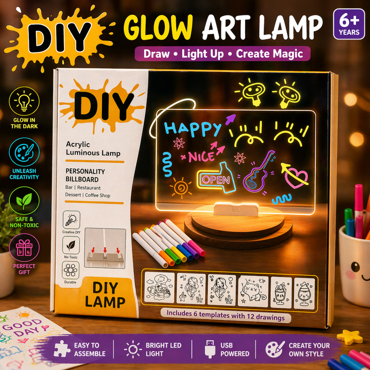 Writing Lamp DIY LED Acrylic Writing Board Lamp – Creative Glow Board – Planet Junior
