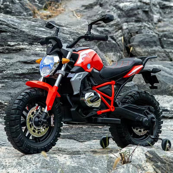 Electric Ride - On Bike for Kids – 12V Battery, Hand Race & Comfortable Leather Seat - BLL - MB - 608 - RED - Planet Junior