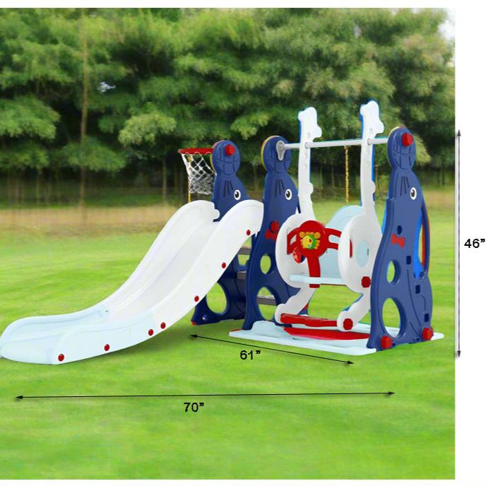 Fun & Active Play Slide, Swing & Basketball Hoop | L - 70" W - 61" H - 46" - BLL - SL - 21B043 - Planet Junior