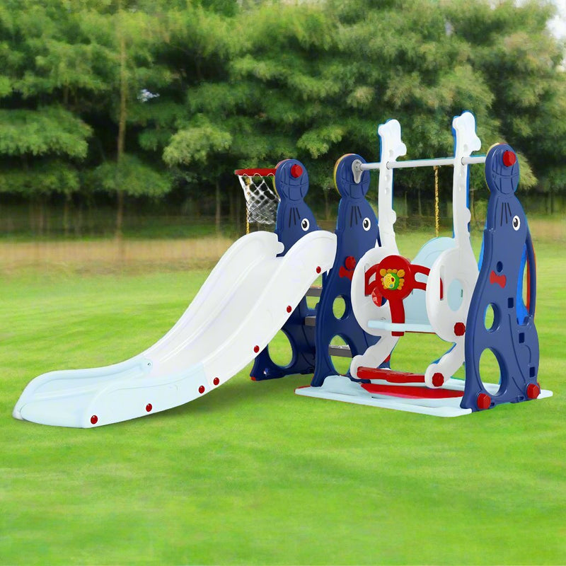 Fun & Active Play Slide, Swing & Basketball Hoop | L - 70" W - 61" H - 46" - BLL - SL - 21B043 - Planet Junior