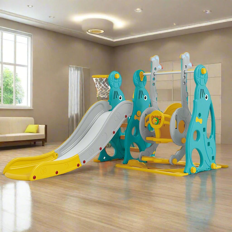 Fun & Active Play Slide, Swing & Basketball Hoop | L - 70" W - 61" H - 46" - BLL - SL - 21B043 - Planet Junior