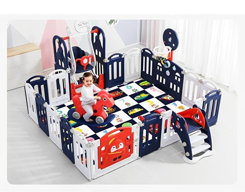 Fun - Filled Ball Room With Slide Swing & Rocking Horse | 6.3 Ft *7.9 Ft * 63" - BLL - SL - 5010 - BLUE - Planet Junior