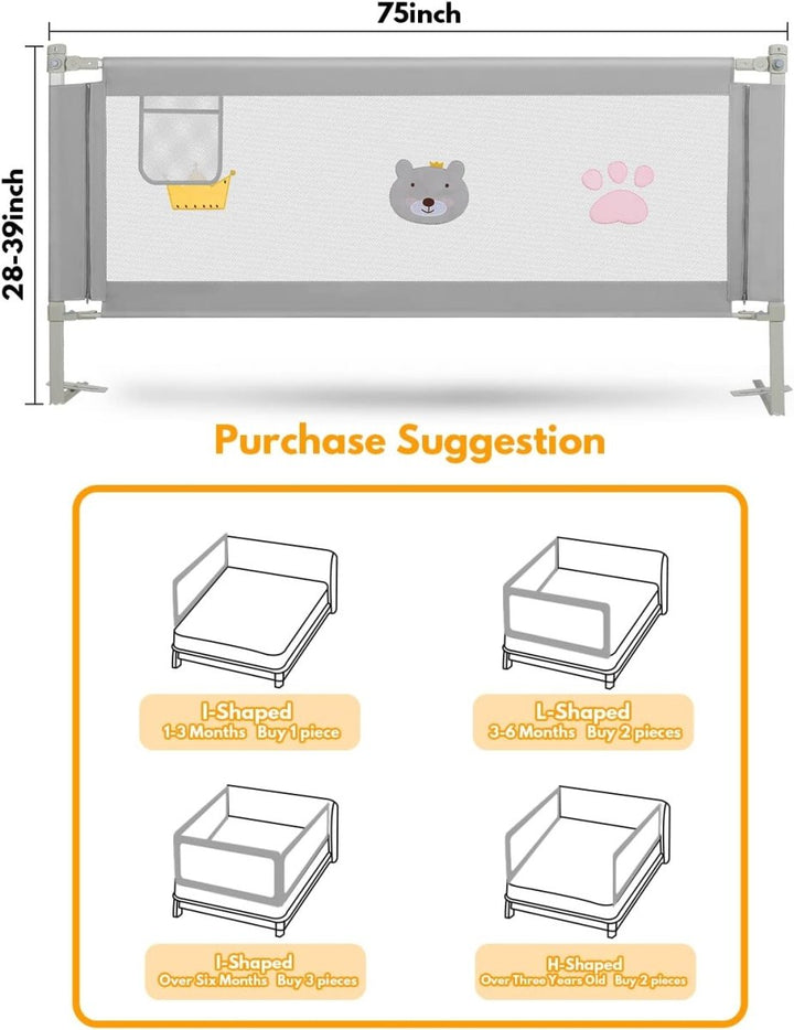 🛏️ Height Adjustable Baby Bed Rail | 6 Feet - BZ - HL - 1 - Planet Junior