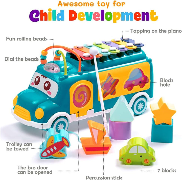 Huanger Baby Shape Sorting & Xylophone Bus – Musical Learning Fun - BLL - MT - 8037HE - Planet Junior
