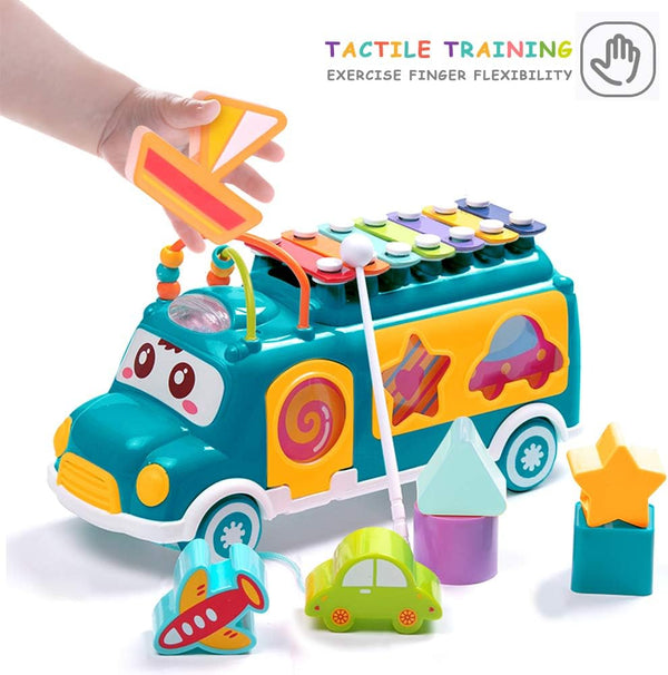 Huanger Baby Shape Sorting & Xylophone Bus – Musical Learning Fun - BLL - MT - 8037HE - Planet Junior