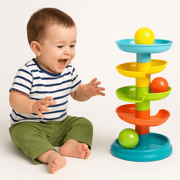 Huanger Rainbow Roll Tower – Colorful Drop & Spin Fun for Toddlers - HFT-HE0291 - Planet Junior