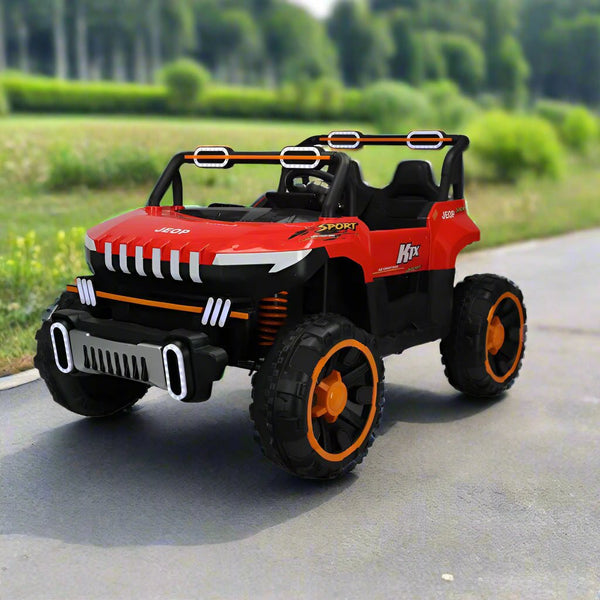 Kids Electric Ride - On Jeep – 12V Battery, 4 Motors, Leather Seats & R/C - BLL - JEP - 8688 - RED - Planet Junior
