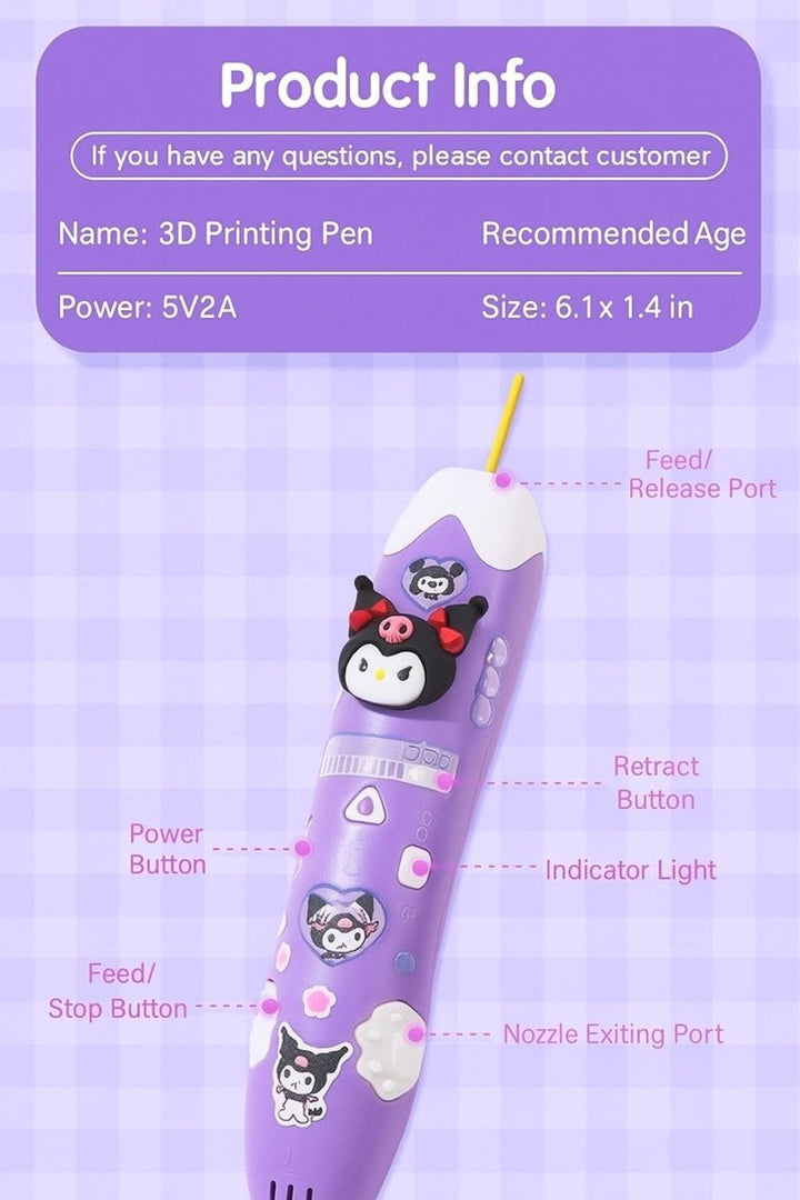 Kurumi 3D Printing Pen – Rechargeable & Safe for Kids! - AKT-SK301-3KLM - Planet Junior