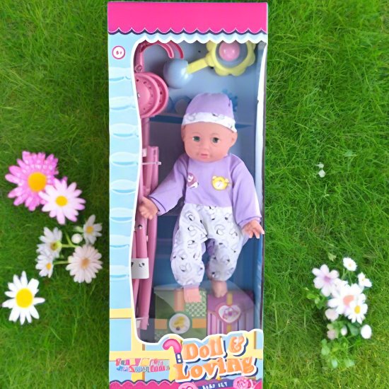 Lovely Cute Doll with Pram and Rattle - BLL - DL - 8830 - 2P - Planet Junior