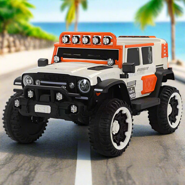 Luxury Kids Ride - On Jeep DLX – 12V Electric, LED, Leather Seat & Remote Control - BLL - JEP - 5188 - WHT - Planet Junior