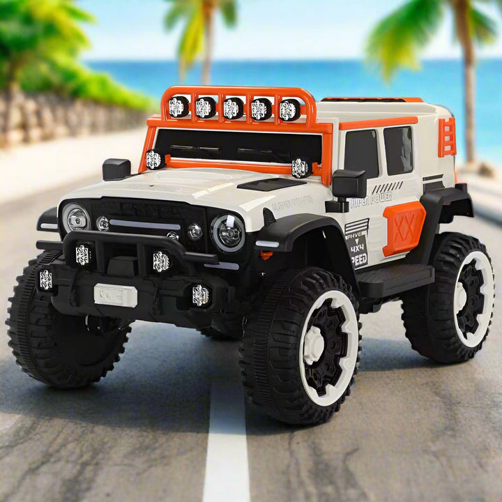 Luxury Kids Ride - On Jeep DLX – 12V Electric, LED, Leather Seat & Remote Control - BLL - JEP - 5188 - WHT - Planet Junior