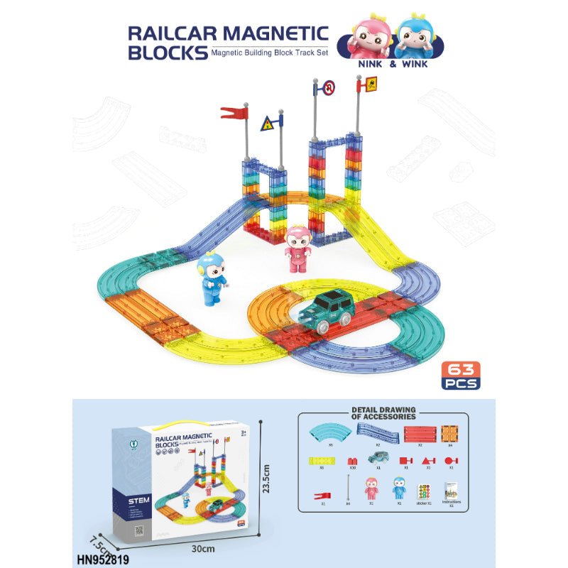 Magnetic Race Car Track Building Block Set | 63 Pcs - BLL - BL - 6706 - Planet Junior