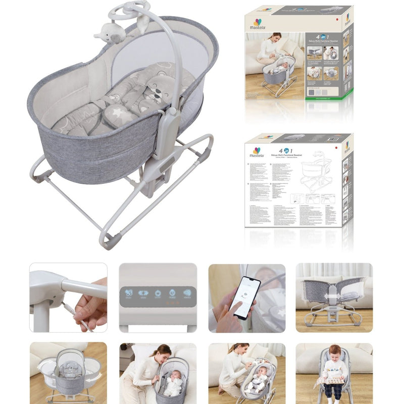 Mastela 5in1 Baby Bassinet & Swing Bear Grey - BLL - SWE - 03088 - Planet Junior