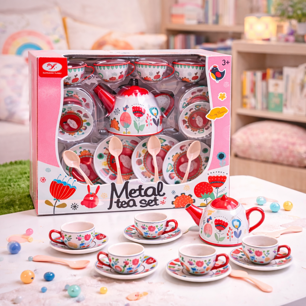 Metal Tea Set for Kids – Pretend Play Tea Party Set with Cups & Kettle ...