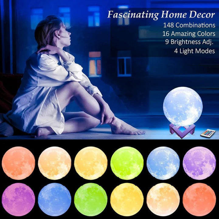 Moon Lamp with Wooden Base – 16 Colors of Magic for Your Space - TM-3D - Planet Junior
