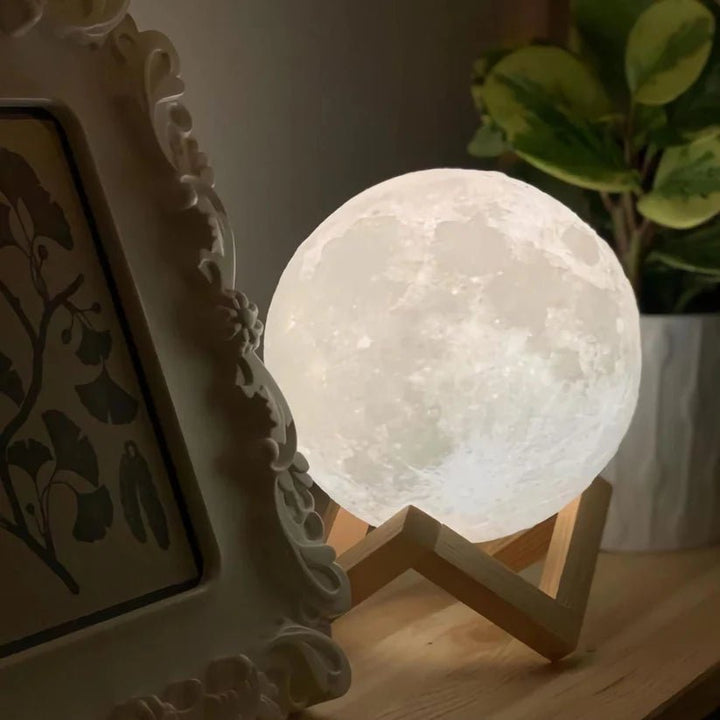 Moon Lamp with Wooden Base – 16 Colors of Magic for Your Space - TM-3D - Planet Junior