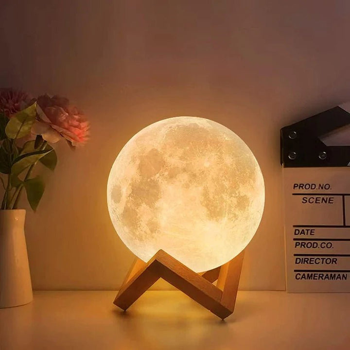 Moon Lamp with Wooden Base – 16 Colors of Magic for Your Space - TM-3D - Planet Junior