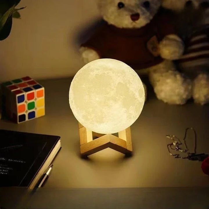 Moon Lamp with Wooden Base – 16 Colors of Magic for Your Space - TM-3D - Planet Junior