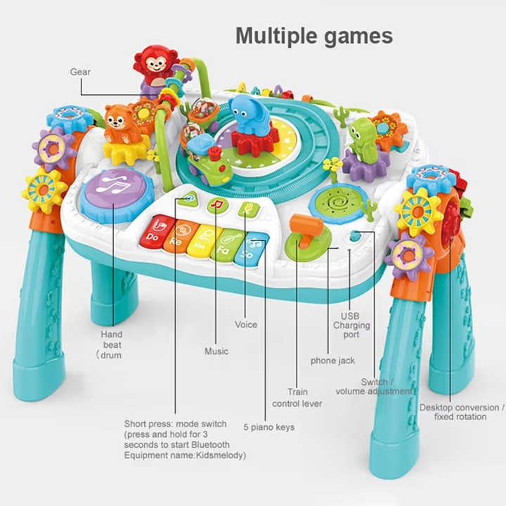 Multi - Purpose Activity Table for Kids with Blocks, Musical Toys, Bluetooth & USB Connectivity - 9930 - Planet Junior